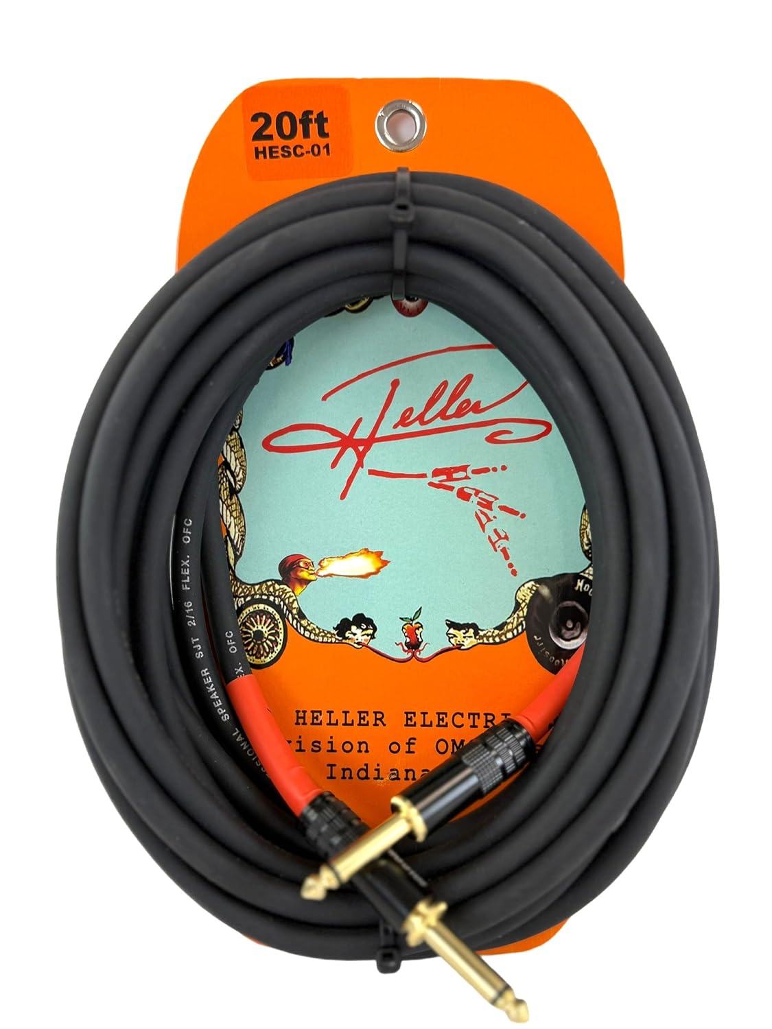 Heller Electric 20ft Speaker Cable, Professional PA & Power Amp Cable, 1/4" TS Plugs, 16-Gauge OFC Wire, Heavy-Duty Braided Shield, Stage & Live Sound