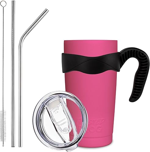 Miniatura 7 de Vaso naranja de 20 onzas con aislamiento al vacío con popote de acero inoxidable