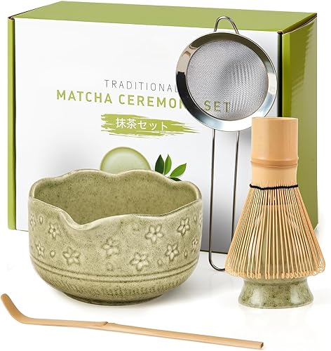 Juego de 5 batidores de matcha, cuenco de 18 onzas con boquilla, kit de batidores de matcha de ceremonia japonesa, batidor de bambú 100% natural,