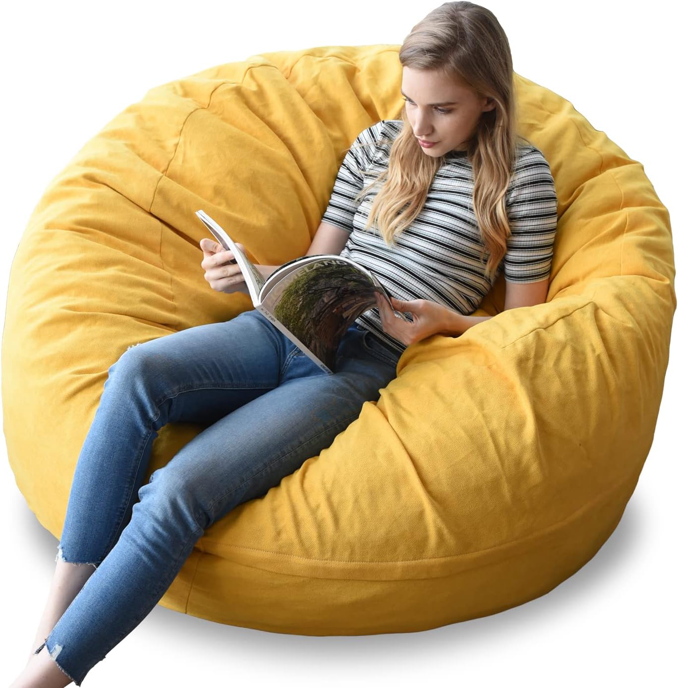YuppieLife Fluffy Fur Bean Bag Cover for Adults(Just Cover,No Filler) 4Ft Machine Washable Large Size Lazy Sofa Cover Luxury/Replacement (Ash Gray Fur)