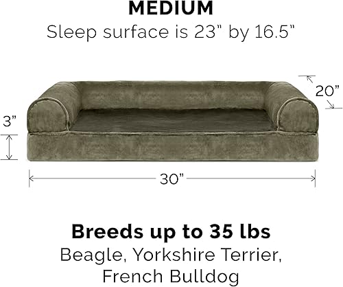 Miniatura 2 de Furhaven Cama para perro de espuma viscoelástica estilo sofá, de pelo sintético y terciopelo, color salvia verde, talla M