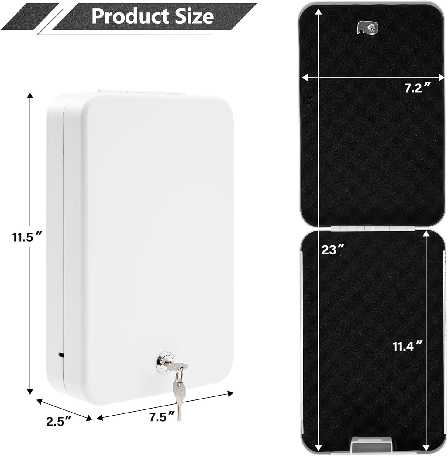 Car Gun Safe for Pistol, Gun Lock Box with Key Lock, Portable Pistol Safe for Car, Home, Truck Travel, 11.5" x7.5" x2.5", White