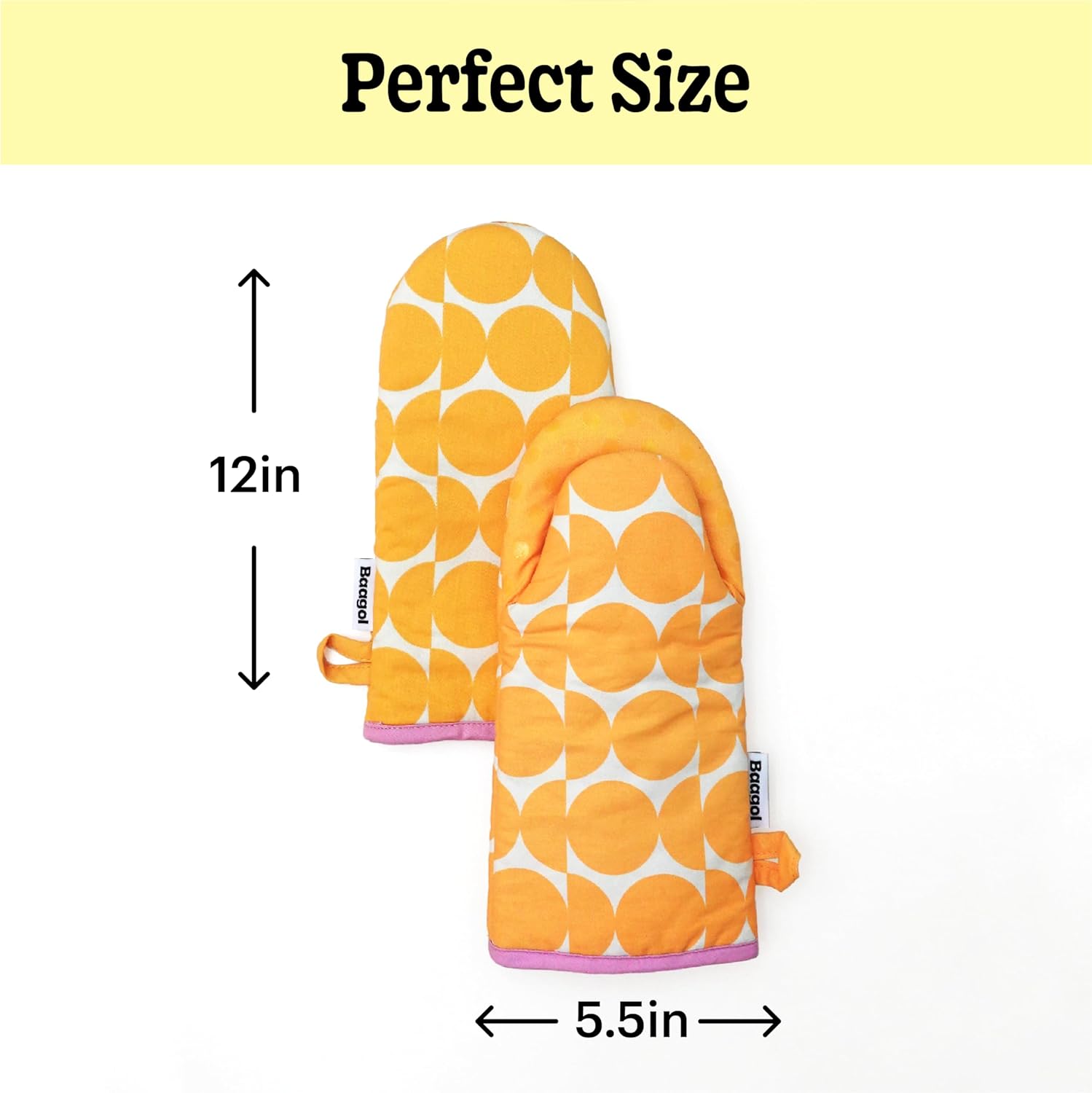 Non-Slip Cotton Kitchen Oven Mitt Set, Modern and Cute Kitchen Mittens with Non-Slip Silicone Grips and Hanging Loops, 2 Piece, 12" x 5.5" (Tangerine Crush)