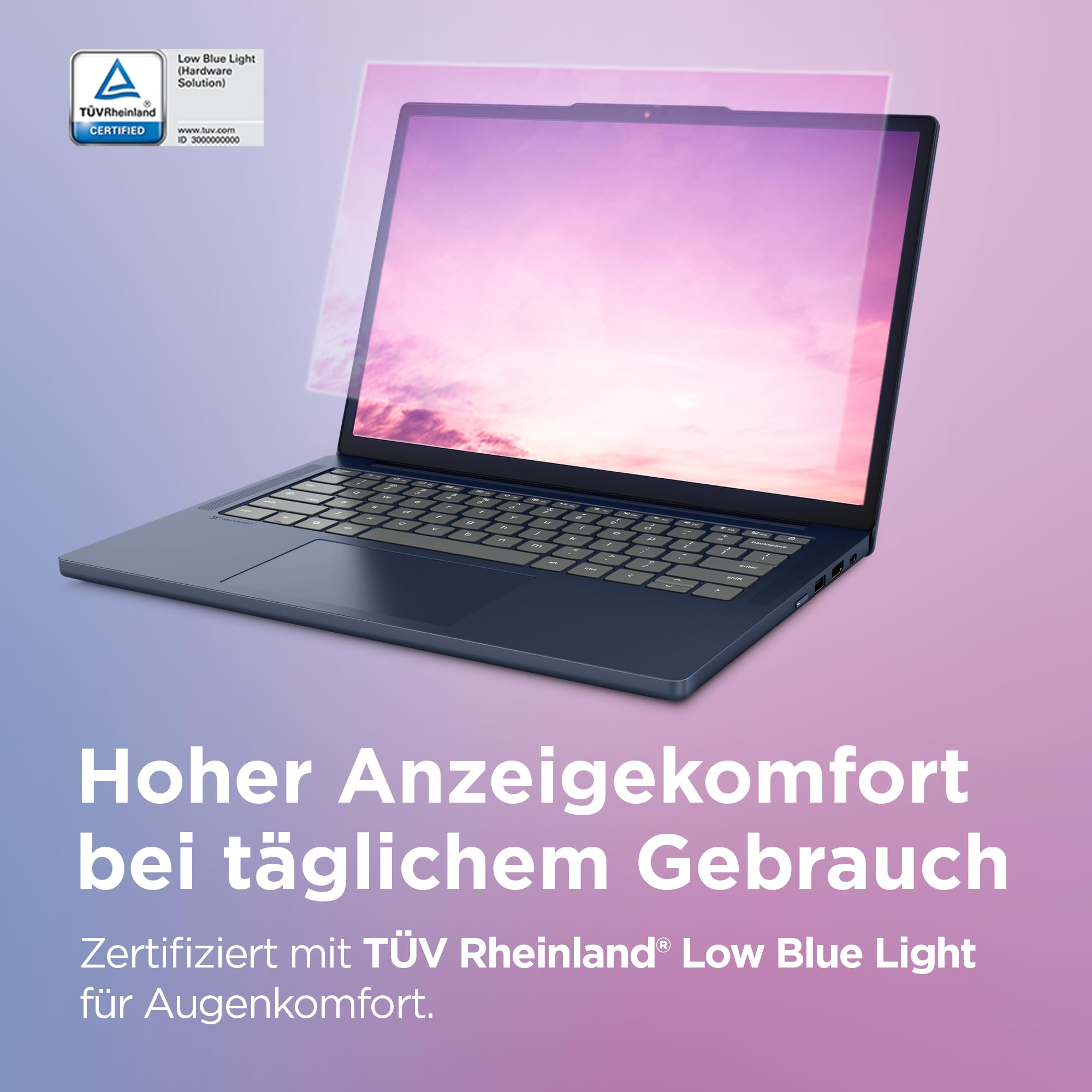 Lenovo Chromebook m Laptop | 14" WUXGA Touch Display | MediaTek Kompanio 540 | 8GB RAM | 128GB SSD | ARM Mali-G57 MC3 Grafik | ChromeOS | QWERTZ | exkl. Farbe in Cosmic blau | 3 Monate Premium Care