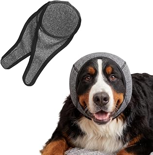 Dog Ear Muffs, No Flap Wraps for Dogs Hematoma, Waterproof Elastic Ear Cover Snoods, Noise Protection Calming Hoodie, Doggie Hush Ear Covers for Bathing Grooming Thunder Fireworks
