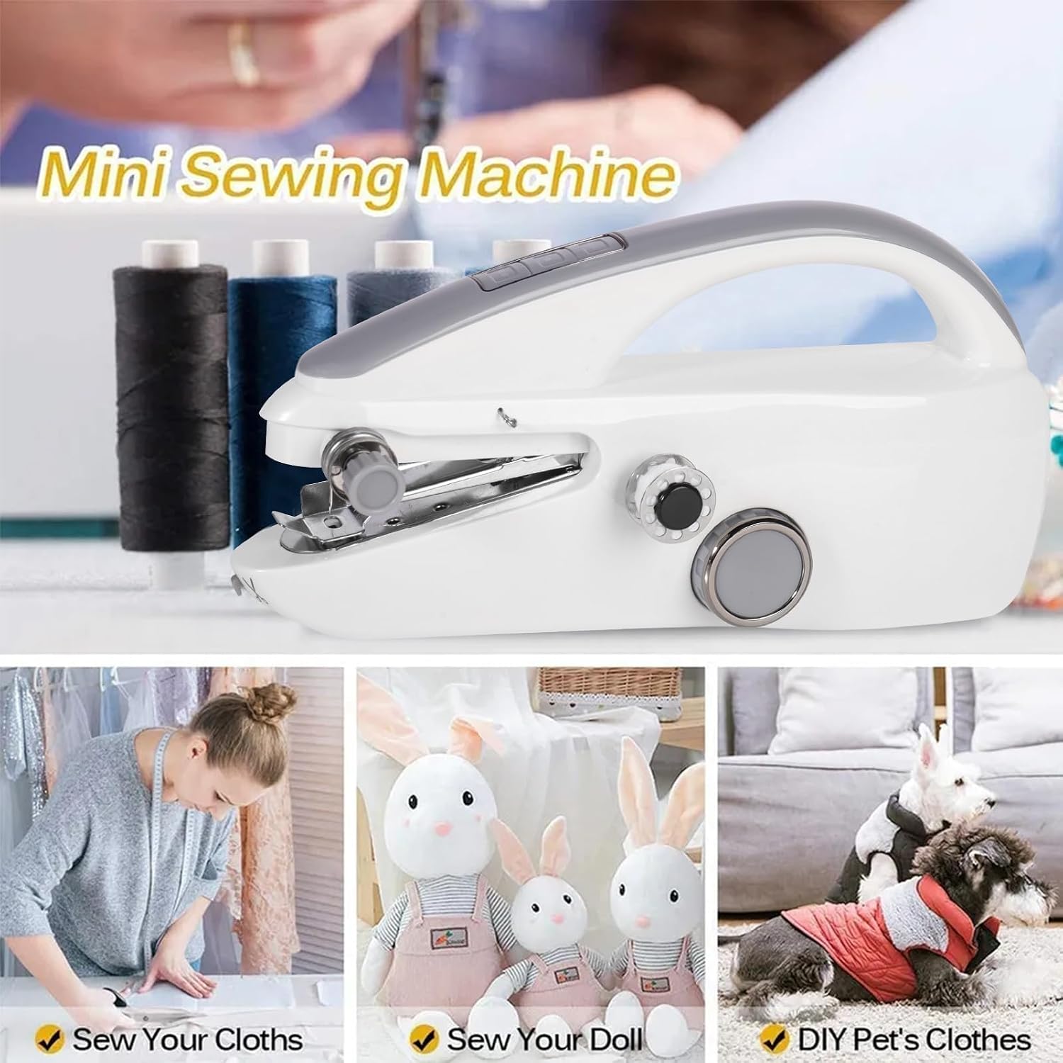 ele ELEOPTION Portable Handheld Sewing Machine, Dual-Speed Mini Electric Sewing Machine, Easy to Use and Fast Stitch Suitable for Clothes, DIY Electric Handheld Sewing Machine for Beginners