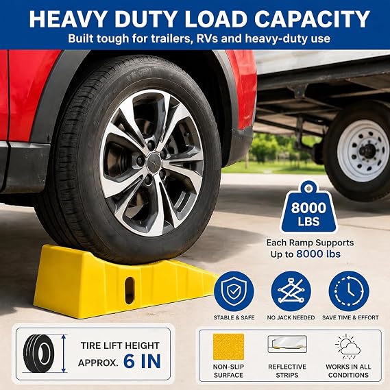 BESEA Trailer Tire Changing Ramps 2 Pack, Heavy Duty RV Trailer Ramps