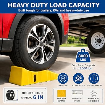 BESEA Trailer Tire Changing Ramps 2 Pack, Heavy Duty RV Trailer Ramps