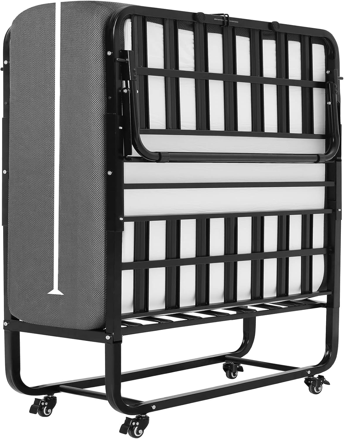 DICTAC Folding Bed with Mattress 75x38 Twin Size Bed Frame Portable Foldable Guest Beds for Adults Rollaway Beds with Wheels Fold up Beds with Metal Slats- 5'' Luxurious Memory Foam Mattress