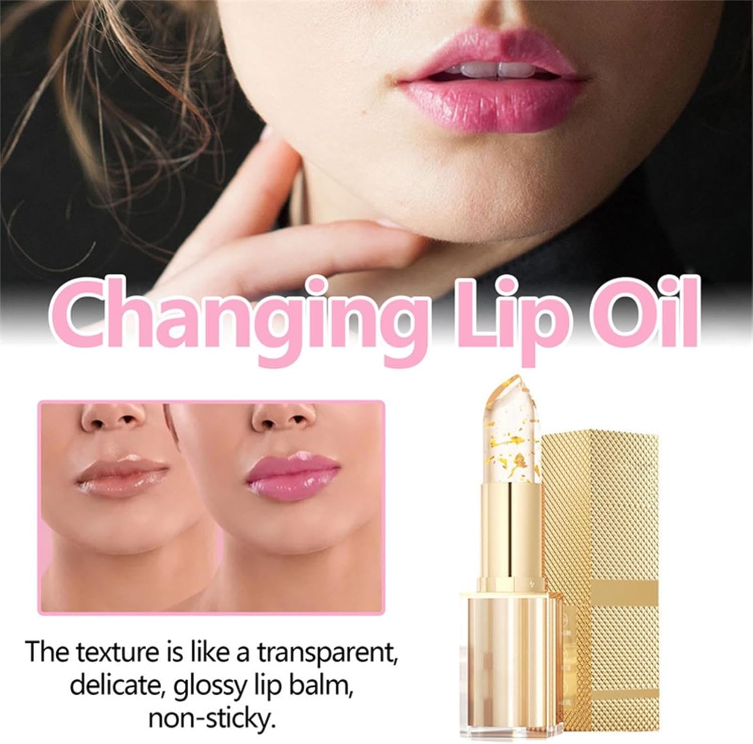 Transferproof Color Changing Lipstick,Gold Crystal Ph Lipstick Color Changing,Long Lasting 24 Hours Moisturizing Glossy Shine Lip Gloss for Women - Image 4