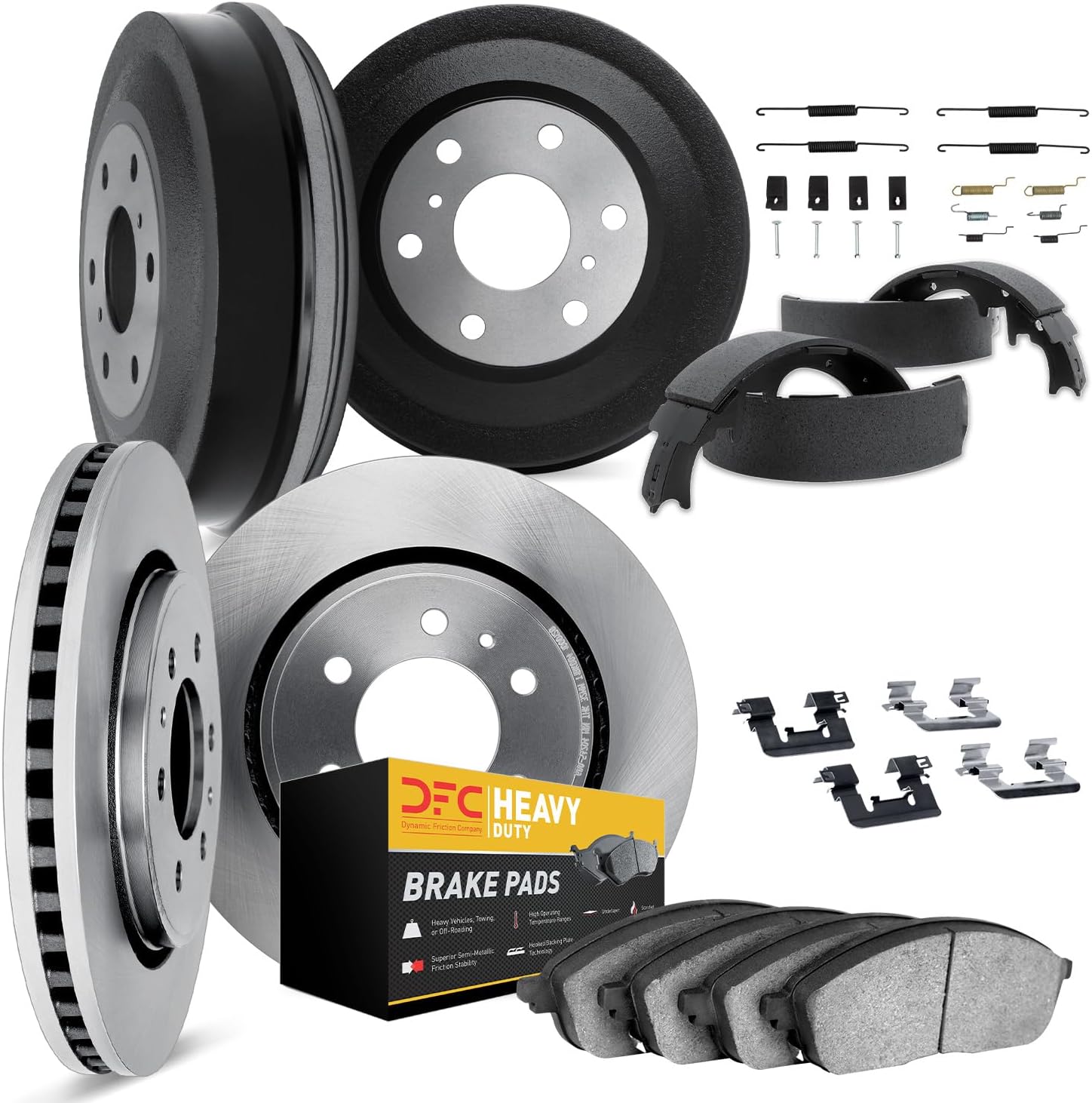 Dynamic Friction Company Front and Rear Brakes and Rotors| Hardware, Drum, Shoes, Adjusters Included| Heavy Duty Brake Pads and Rotors Kit| Fits 2005-2023 Toyota Tacoma