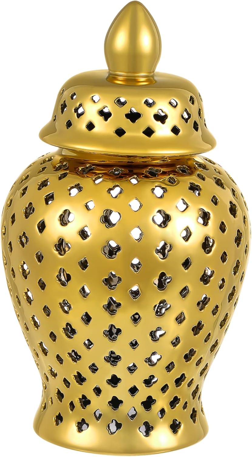 Garneck Hollow Out Jar Ceramic Flower Holder Flower Storage Vase Desktop Ornament Home Decorative