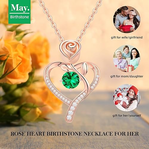 Miniatura 3 de Meeshi Collar de corazón de rosa para mujer, regalos de cumpleaños, collares de aniversario para esposa, regalo de joyería para mamá, cumpleaños,