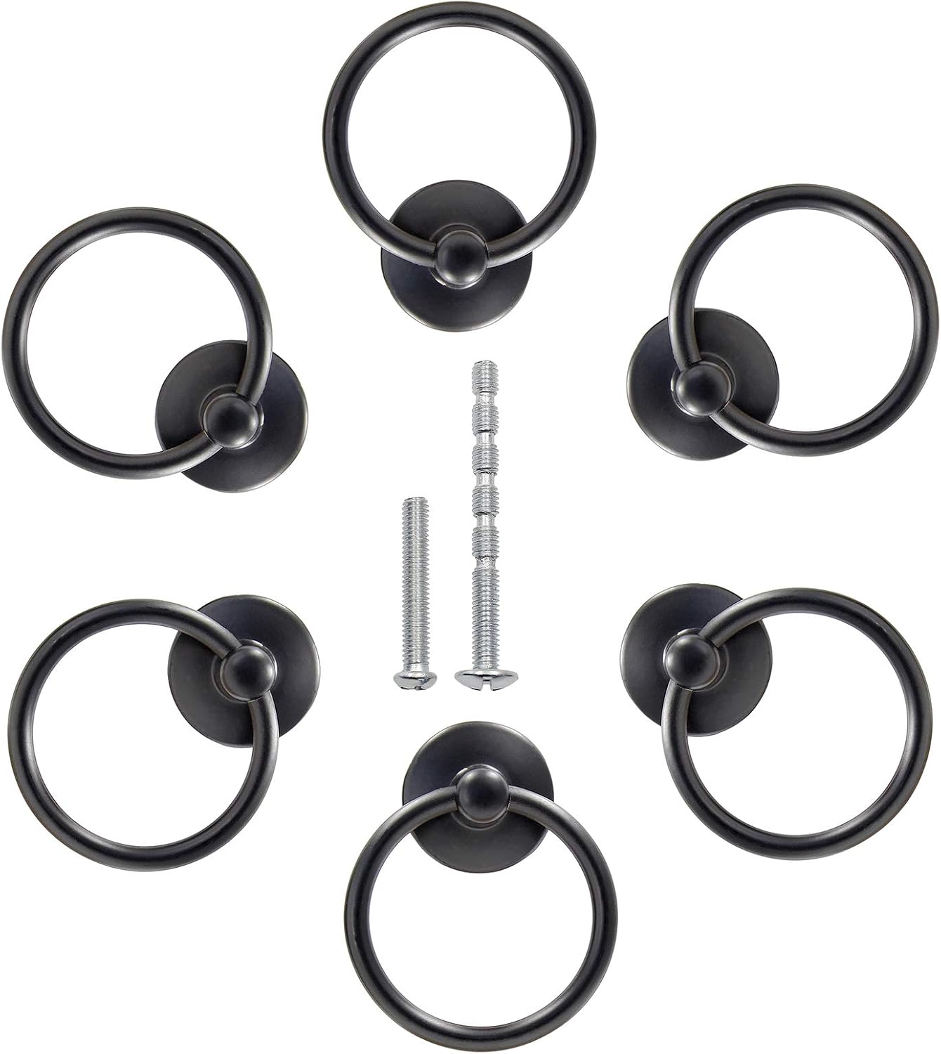 Bonsicoky 12Pcs Round Ring Drawer Pulls Matte Black Ring Handle Knobs for Cabinet Drawer Dresser Cupboard Wardrobe, Single Hole