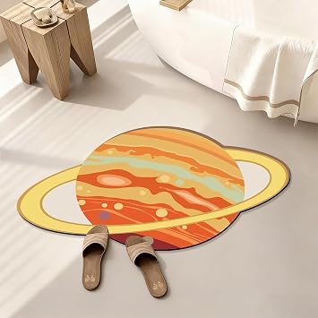 Yellow Planet Bath Mat Kids Bathroom Rugs Funny Non Slip Bathtub Decor Mats Super Absorbent Floor Carpet Machine Washable Quick Dry Bahtmat for Tub, Shower, Bedroom,Kitchen,19.7"x31.5"