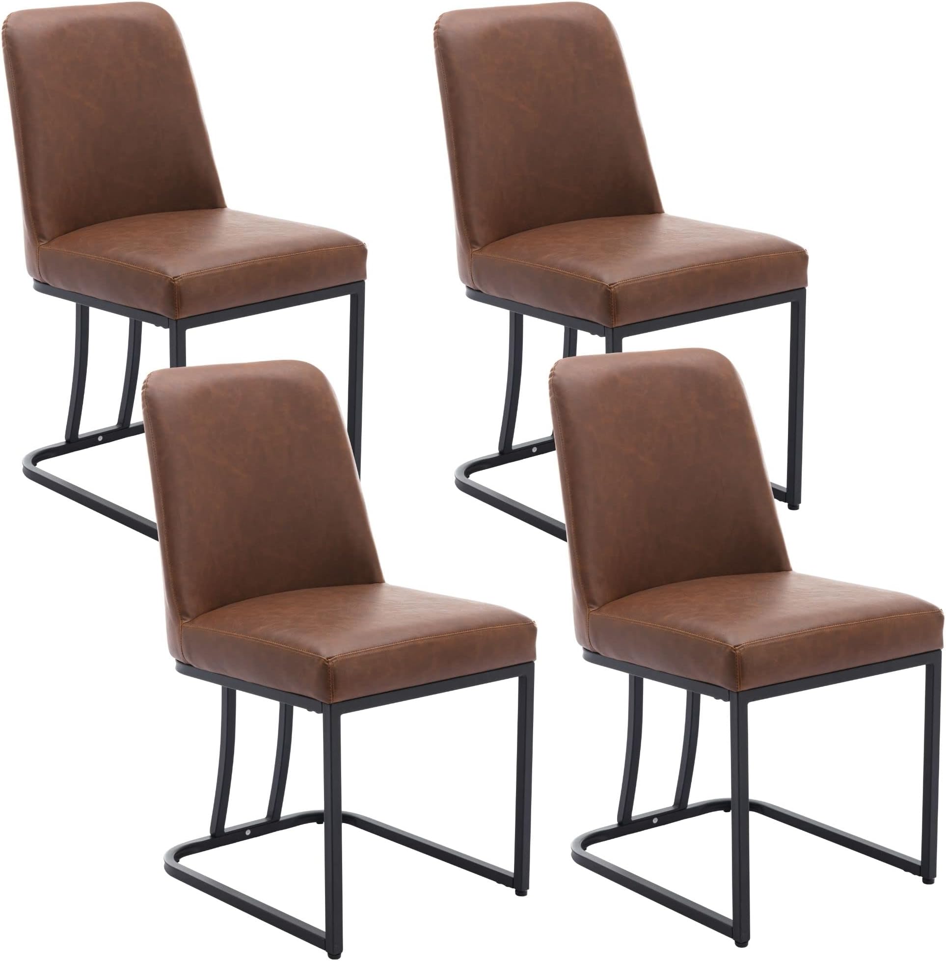 BESTANO Modern Dining Chairs Set of 4, Faux Leather Upholstered Mid-Century Side Kitchen Chairs, Armless Chair with Black Legs Dining Living Room Chairs, Brown