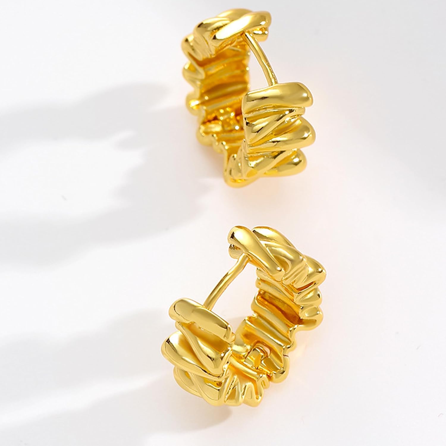 Chunky Hoop Earrings for Women Trendy 14k Gold Plated Irregular Hoop Earrings Twisted Hoop Earrings Lightweight Geometric Statement Earrings Fashion Gold Jewelry Gift - Image 5