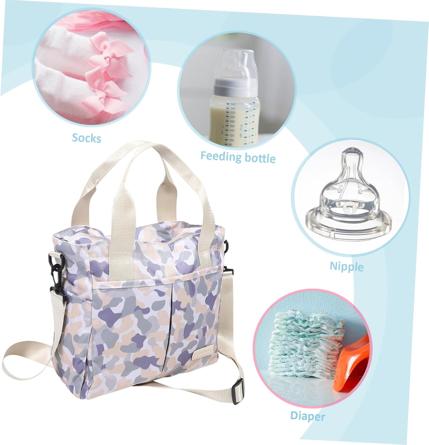 VICASKY Large Capacity Diaper Tote Bag with Organized Compartments for Moms Stylish Maternity Travel Handbag Multi-functional Nappy Tote Go Use