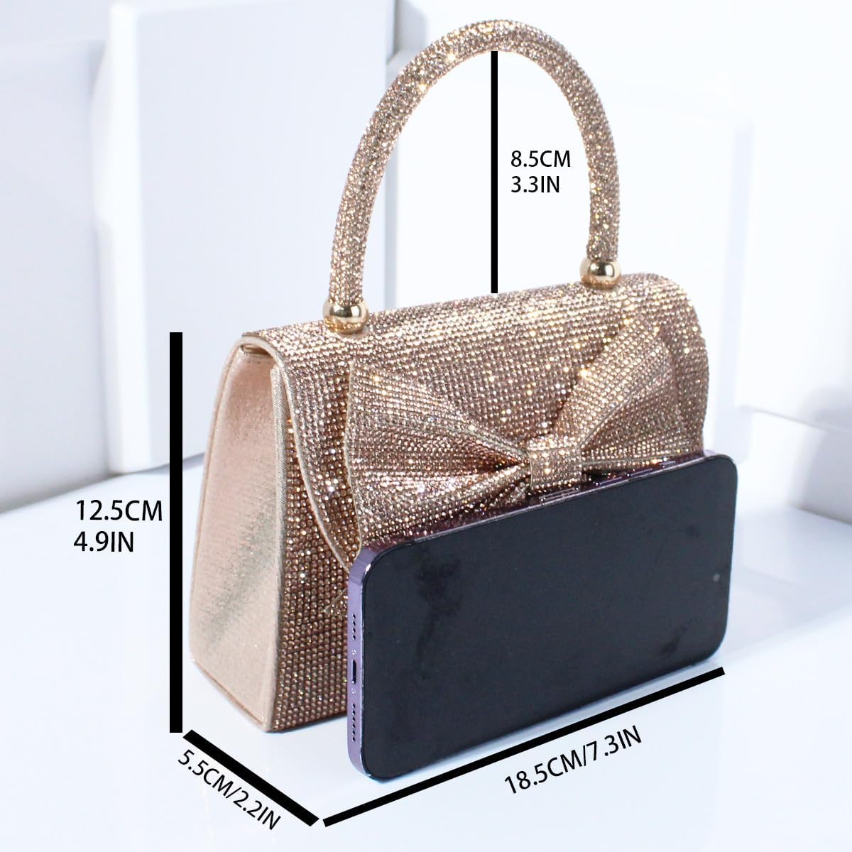 Shiny Dinner Bag Handbag Rhinestone Bow Box Bag Small Square Bag Diagonal Bag Handbag