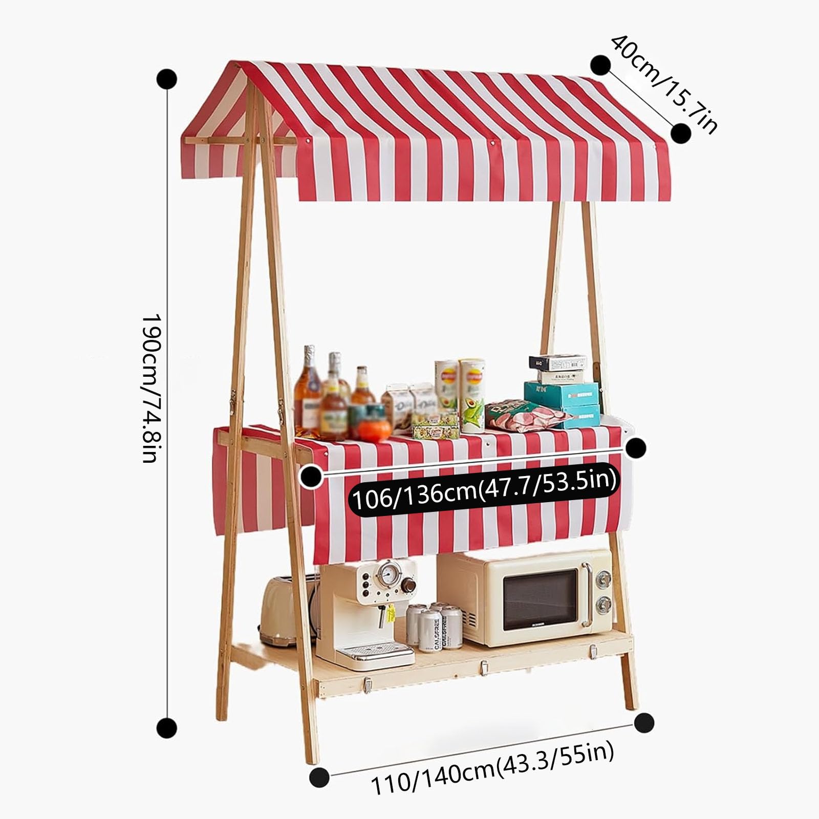 Carro Plegable con Expositor para Quiosco Carrito PortáTil con Toldo Estante Almacenamiento Dos Niveles FáCil Transportar Ideal para Mercados Y Puestos Comida Callejeros Pink-A 140cm/55in