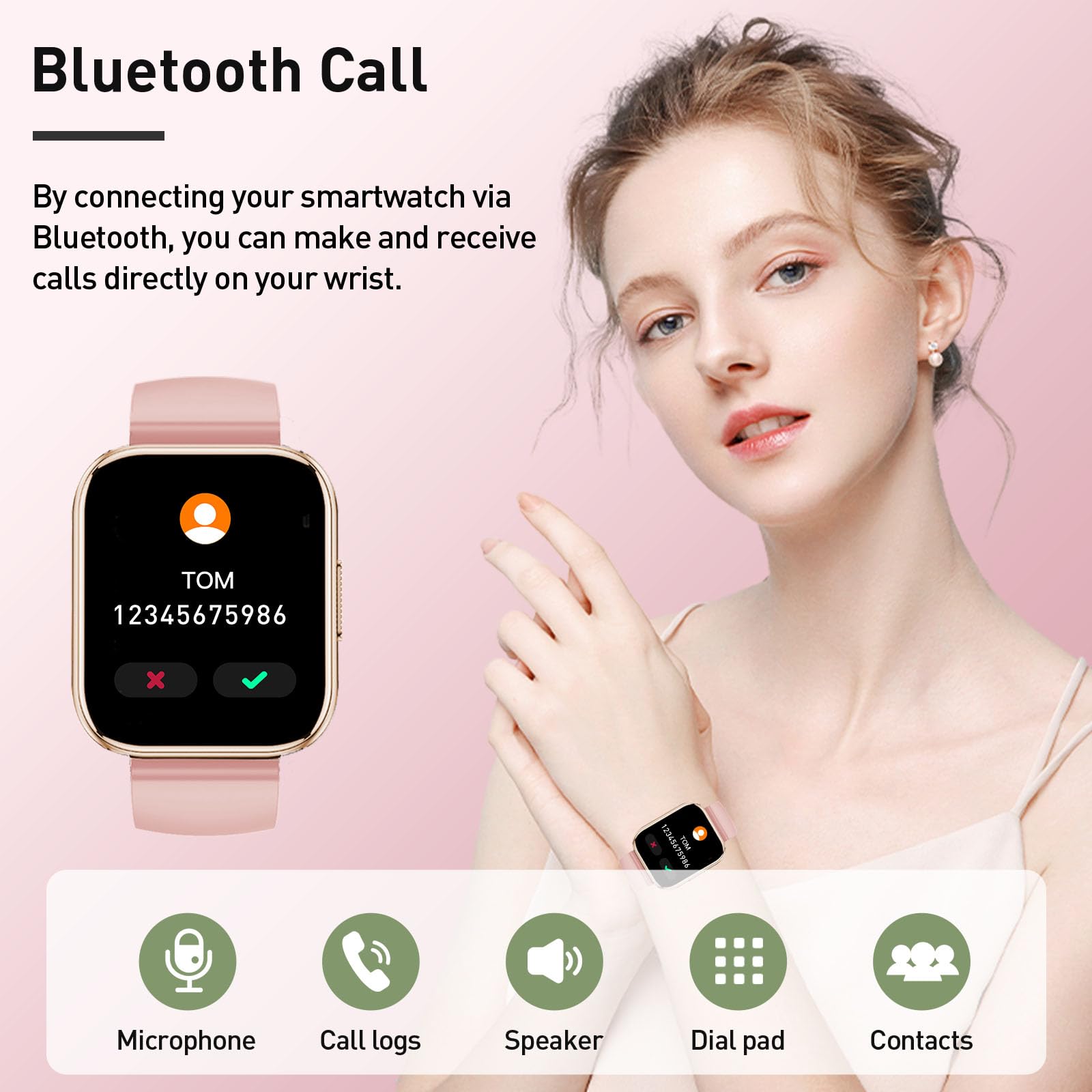 Montre Connectée 1,95" Homme/Femme - Appels Bluetooth, Étanche IP68, 110+ Modes Sport, Moniteur Sommeil/FC - Compatible Android/iOS (Rose)
