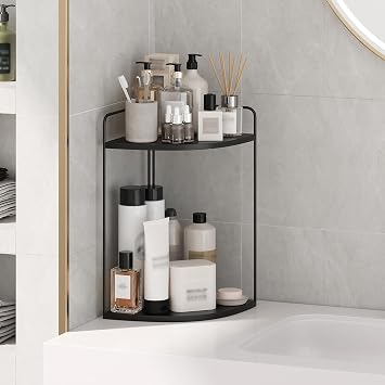 Forest Angle Bathroom Counter Organizer,Countertop Organizer,Vanity Organizers,Bathroom Storage,Bathroom Sink Caddy,Counter Shelf,Corner Counter,Corner Shelves(Black)