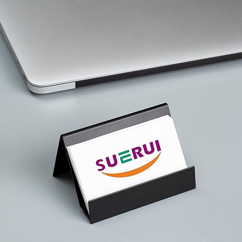 Vista 3 de Soporte para tarjetas de visita de aluminio, soporte de escritorio negro para tarjetas de visita para exposición, hogar y oficina, se adapta a 35-50