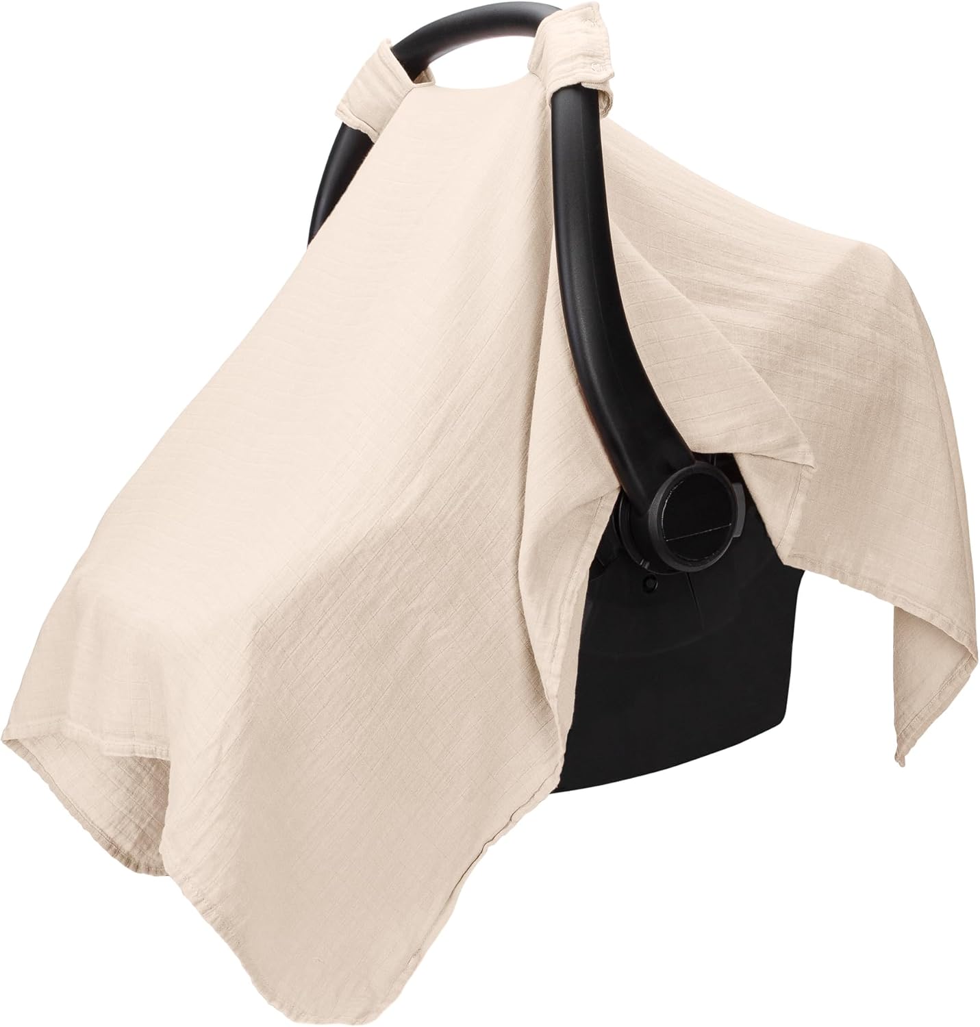Comfy Cubs Muslin Cotton Baby Car Seat Cover – Soft, Breathable and Lightweight Infant Car Seat Cover – Designed in The US, Canopy for Sun Protection – Large Baby Travel Essentials – Sand