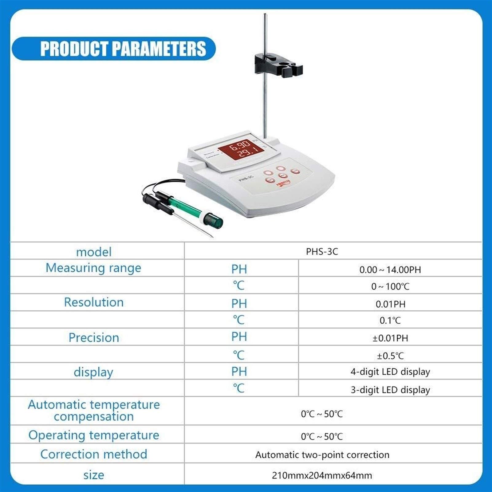 Medidor de pH de laboratorio de mesa con precisión de pH de ± 0,01, 2 electrodos PH/temperatura, calibración automática de 2 puntos, probador digital de escritorio