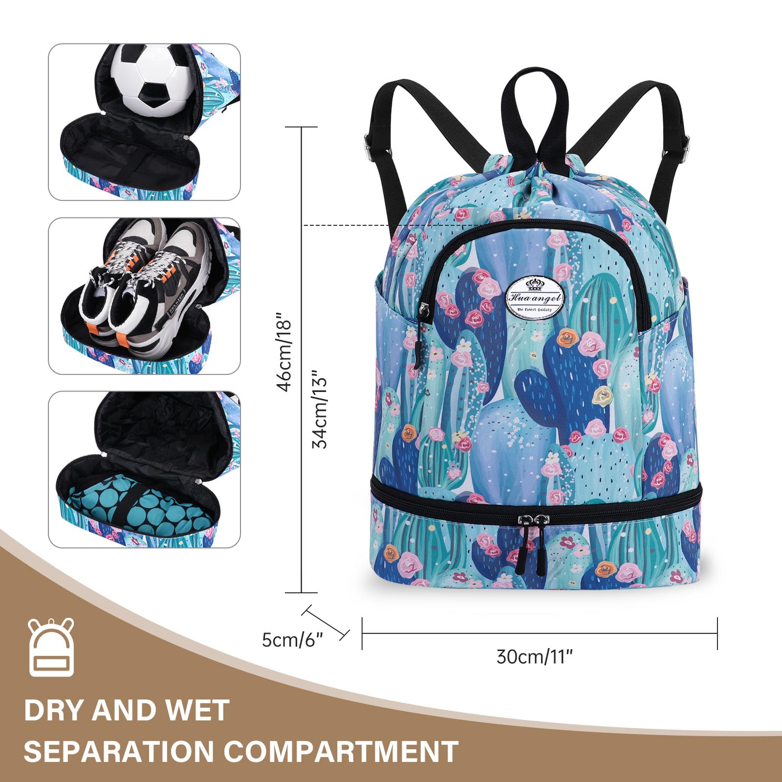 HUA ANGEL Unisex Drawstring Backpack Sports Gym Bag Drawstring Bag Weekend Daypack with Shoe Compartment for Women Men Basketball Football Outdoor Fitness Yoga Swimming Beach - Image 4