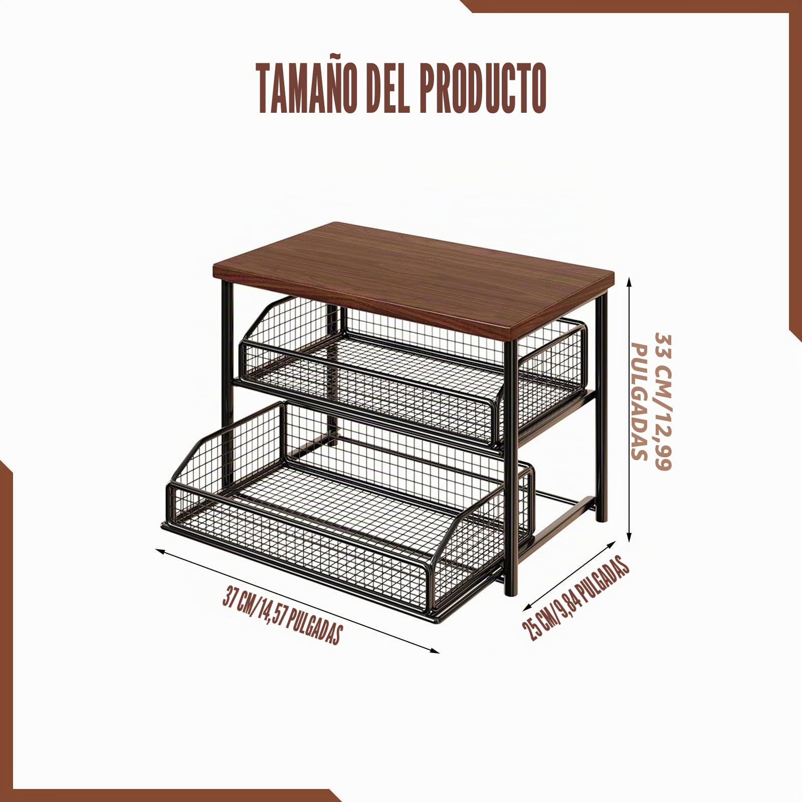 Sharplace Organizador de Cafetera Estante de Barra de Café para Encimera, Soporte para Tazas y Accesorios Cocina de 2 Pisos Madera Hierro Cajón Extraíble Adecuado para Uso Doméstico Oficina, Negro