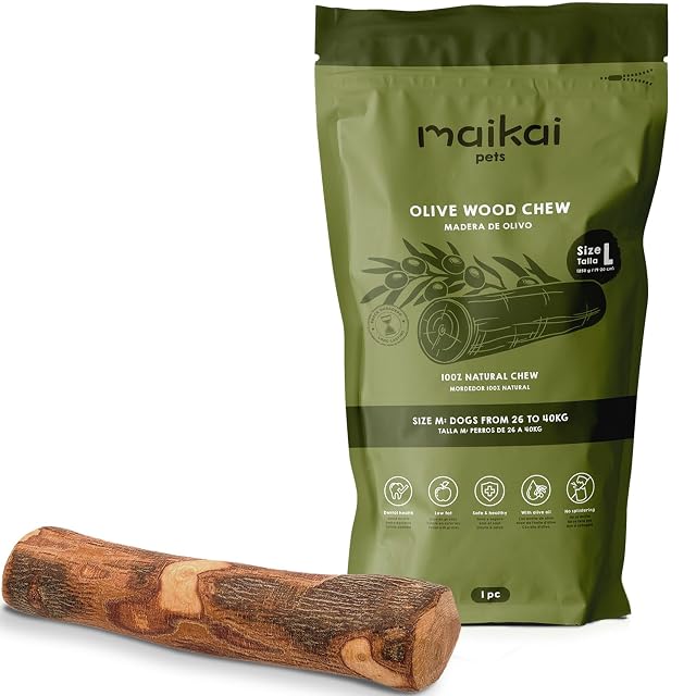 Mordedor Natural de Madera de Olivo Perros Grandes Hueso Premio Natural L