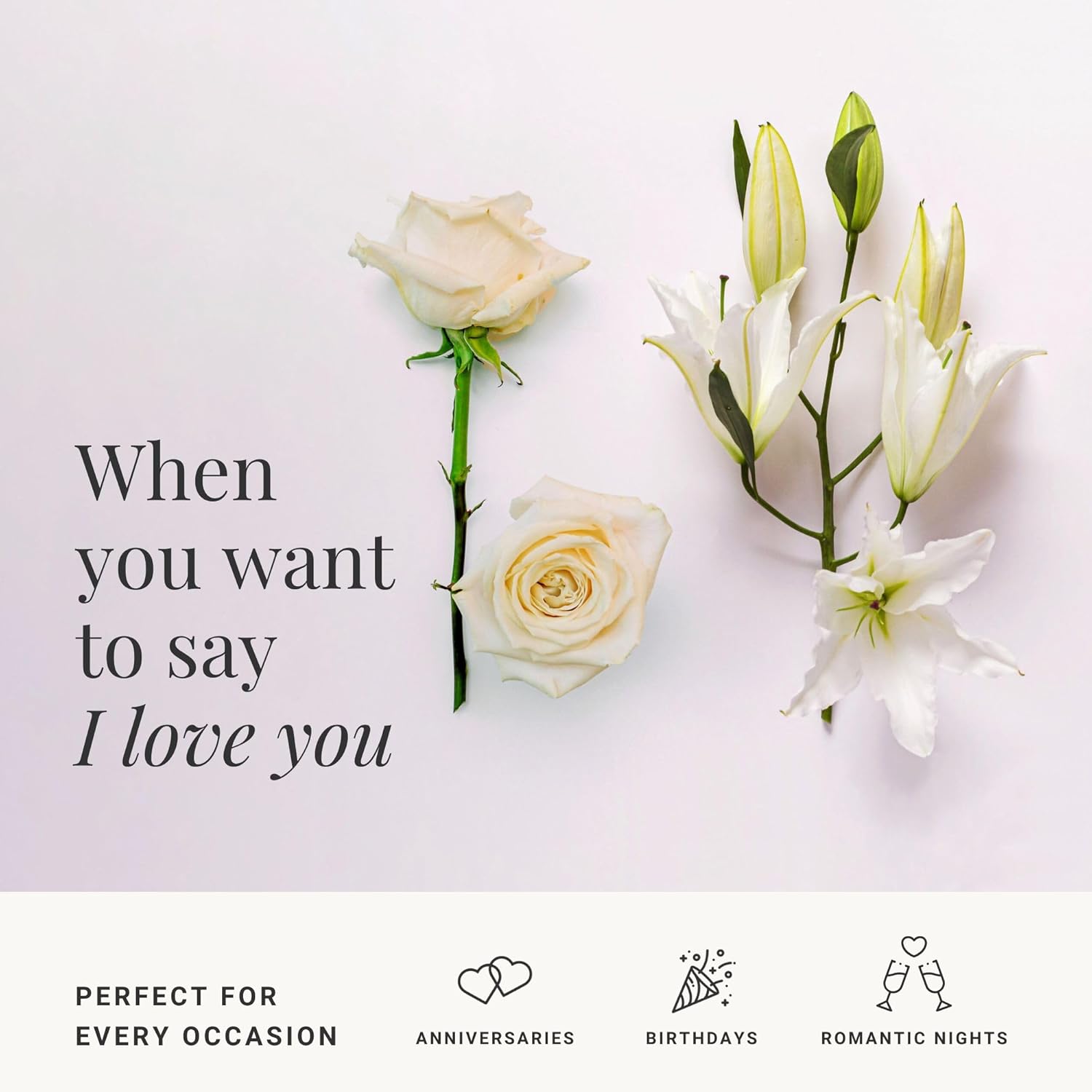 BloomsyBox – Elegant White Lilies & Roses (Glass Vase Included) – Fresh Flowers for Delivery – Special for Birthday, Sympathy, Get Well, Anniversary, Congratulations