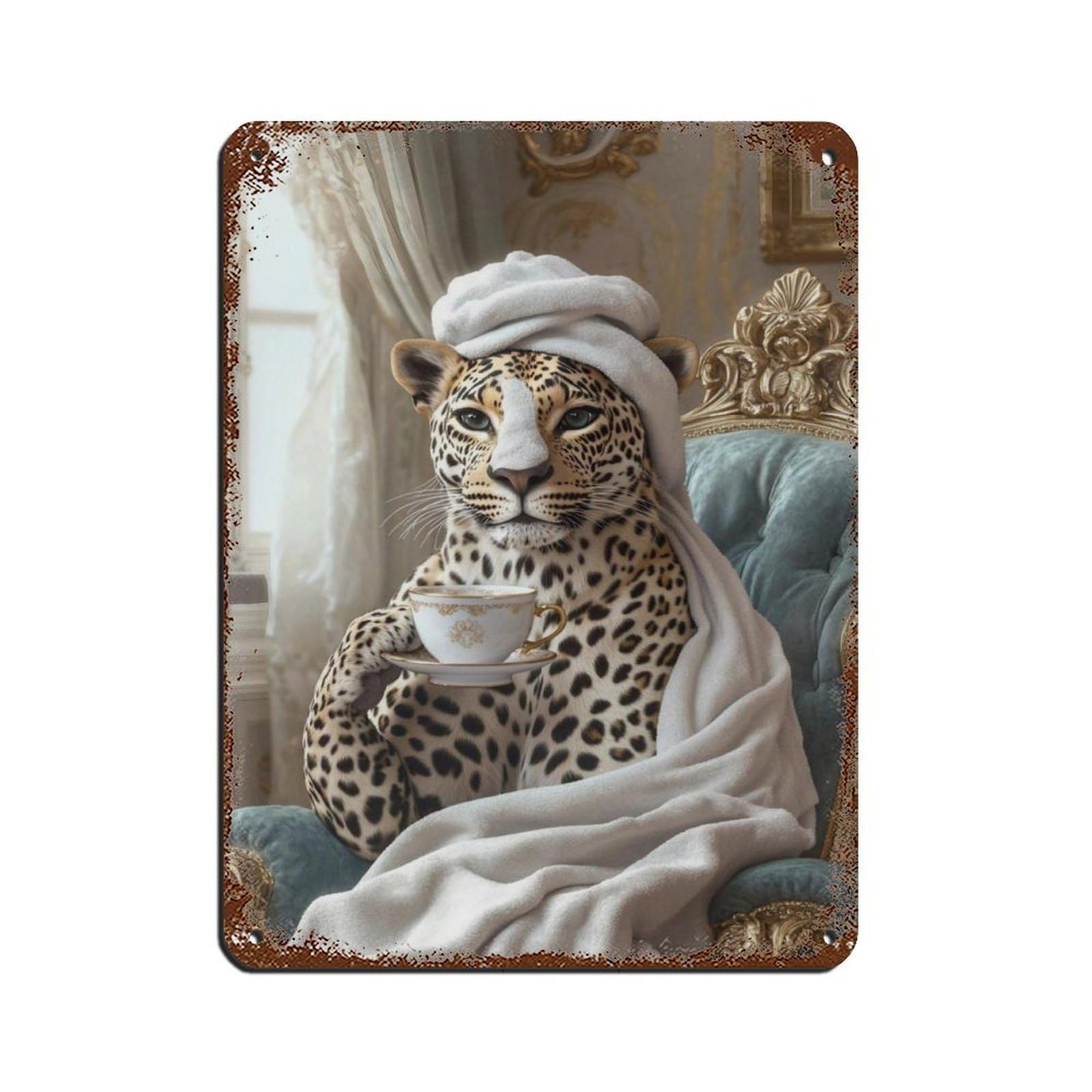 Elegant Cheetah, Whimsical Animal Retro Poster Metal Tin Sign Chic Art Retro Iron Painting Bar People Cave Cafe Family Garage Poster Wall Decoration 12x16inch(30x40cm)