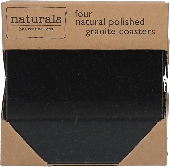 Creative Tops Coasters Set of 4, Pure Granite Coasters for Drinks and Dinking with Cork Back Mats, Set of 4, 10cm (4''), Black