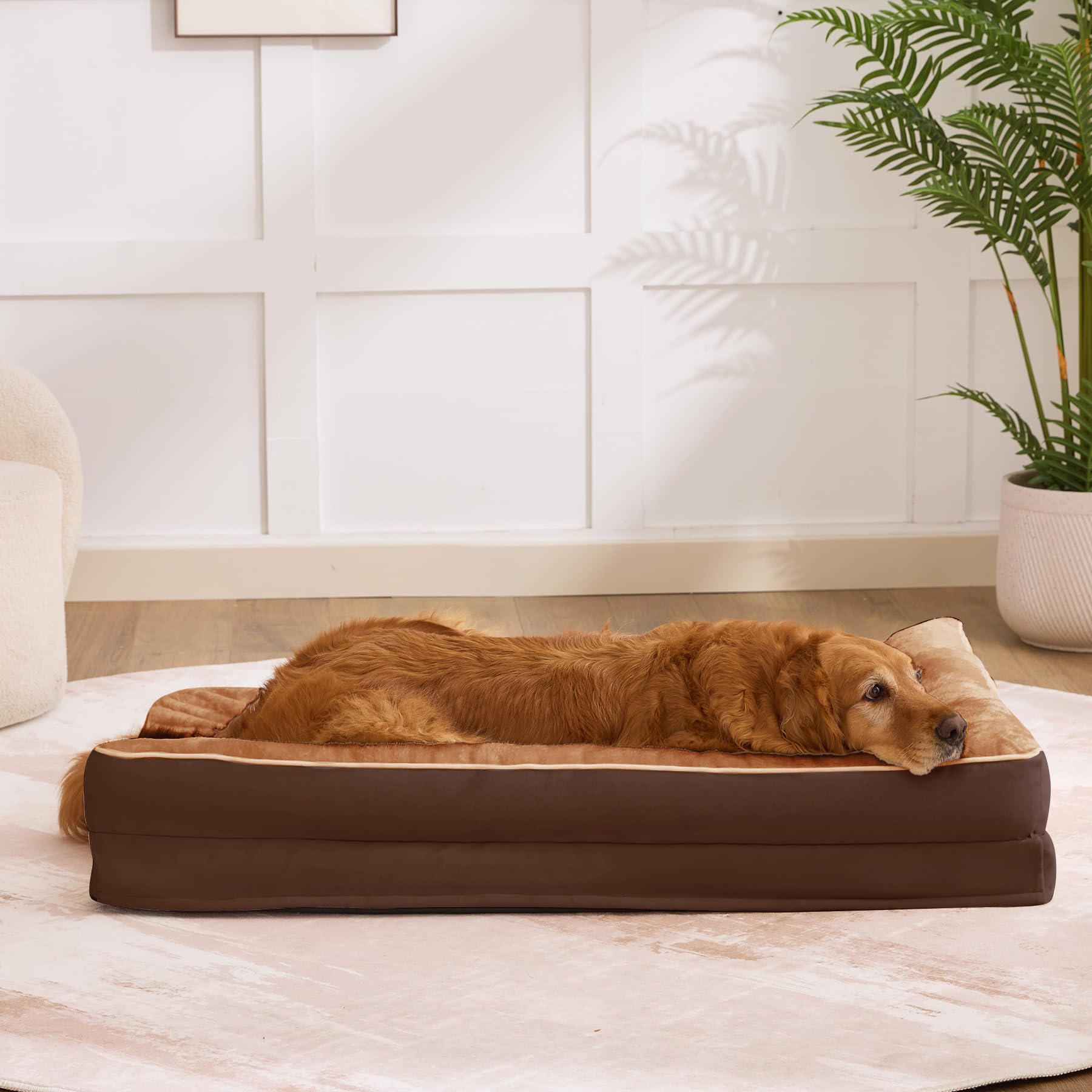 Dog Bed Large Sized Dogs, XL Orthopedic Dog Bed for Large Dogs, Waterproof Pet Bed with Washable Removable Cover, L-Shaped Pet Couch with Portable Handle 42"x30"x7.5", Brown - image 7
