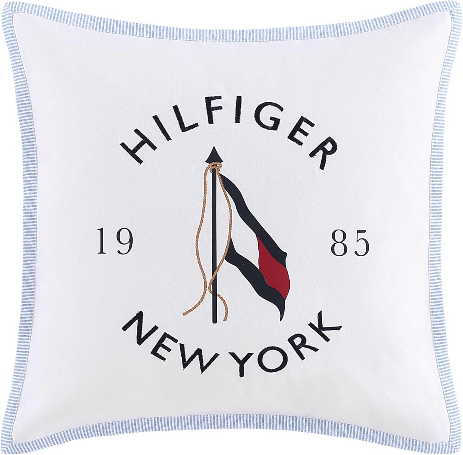 Tommy Hilfiger - Decorative Pillow, Luxurious Square Throw Pillow with Zipper Closure & Stripe Detail, Ideal for Couch or Bed (NY Flag White, 20" x 20")