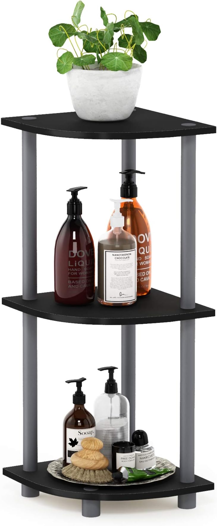 TURN-N-TUBE Corner Shelf, 3-Tier Corner Bookshelf, Display Storage Shelves with Open Shelves, for Organization and Storage, Living Room, Home Office, Garage, Black