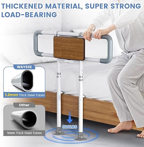 Miniatura 5 de Rieles de cama para adultos mayores con mesa auxiliar plegable, tamaño Queen con organizador de almacenamiento y luz nocturna inteligente, riel de