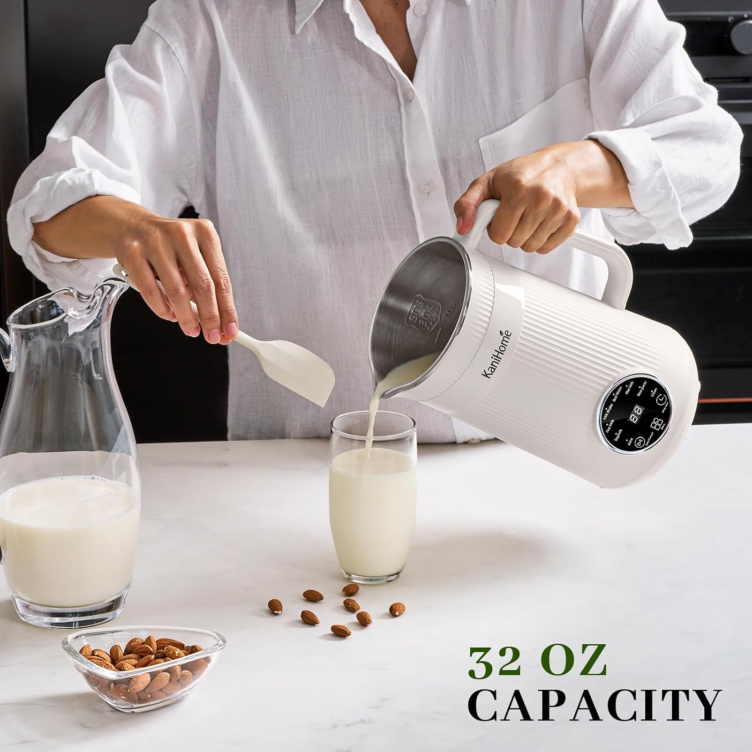Nut Milk Maker Machine, Automatic 8-in-1, 32oz Homemade, 10 Blades, Soy, Oat, Coconut, Plant-Based Drinks, Touchpad, Auto Clean, Soy Milk Maker Machine, Almond Milk Maker