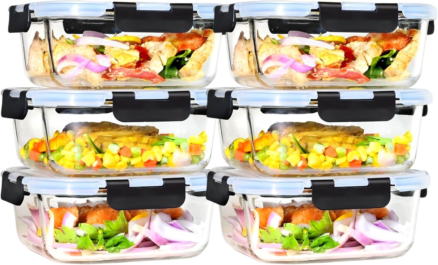 Hcrvvi 6 Pcs 1200ml Glass Containers With Lids, Upgraded Snap Locking Lids Food Containers, Meal Prep Containers Glass, BPA Free, Air Tight Container Set, 1 Cleaning Sponges โ image 1