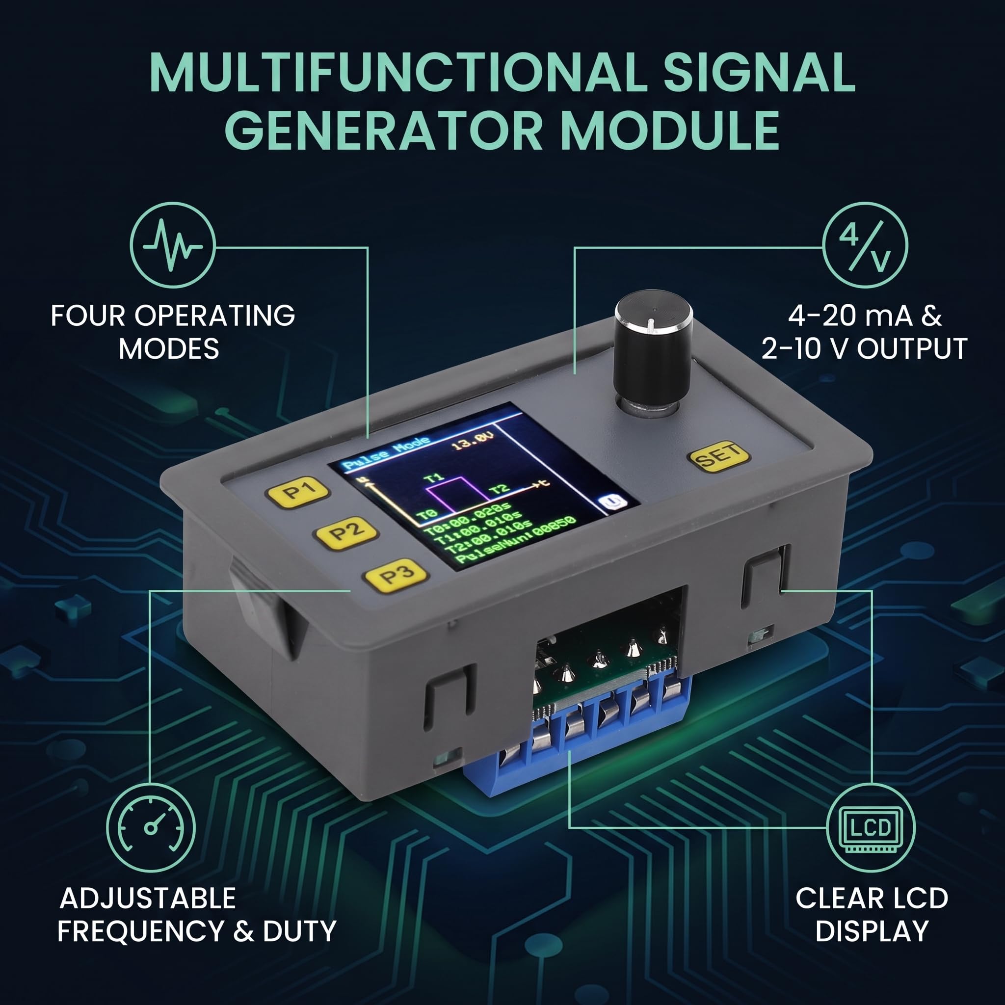 Générateur de Signaux PWM 4-20mA 2-10V, Fréquence Réglable 1-150kHz, Tension 1-24V, Module Multifonctionnel WSFG-06, 79x43x41mm