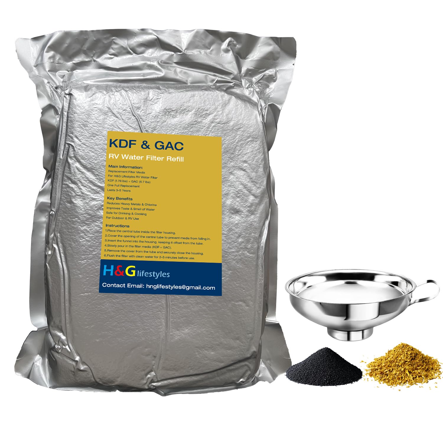 H&G Lifestyles KDF 55 Activated Granular Carbon Filter Media,Refill for RV Water Filter,Remove Heavy Metal Chlorine Odor Improve Water Taste,Water