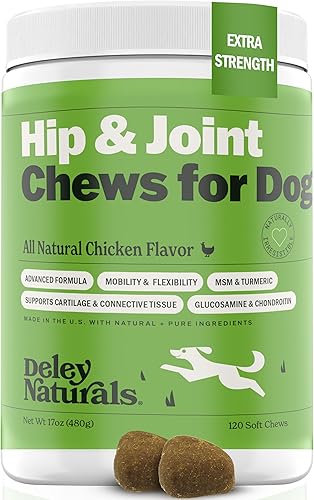Deley Naturals Alivio avanzado del dolor de artritis para perros - 120 masticables de glucosamina suave para perros con condroitina MSM y cúrcuma