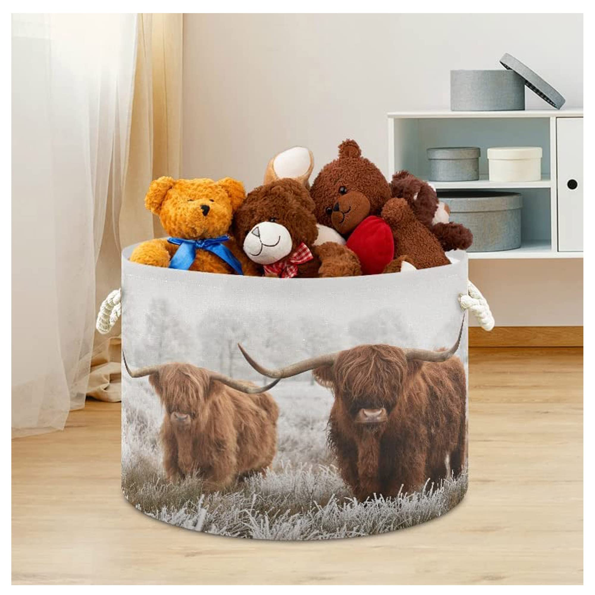 Linqin Scottish Highland Cow Print Storage Basket – Collapsible, Foldable Bin For Toys & Organizing - View #6