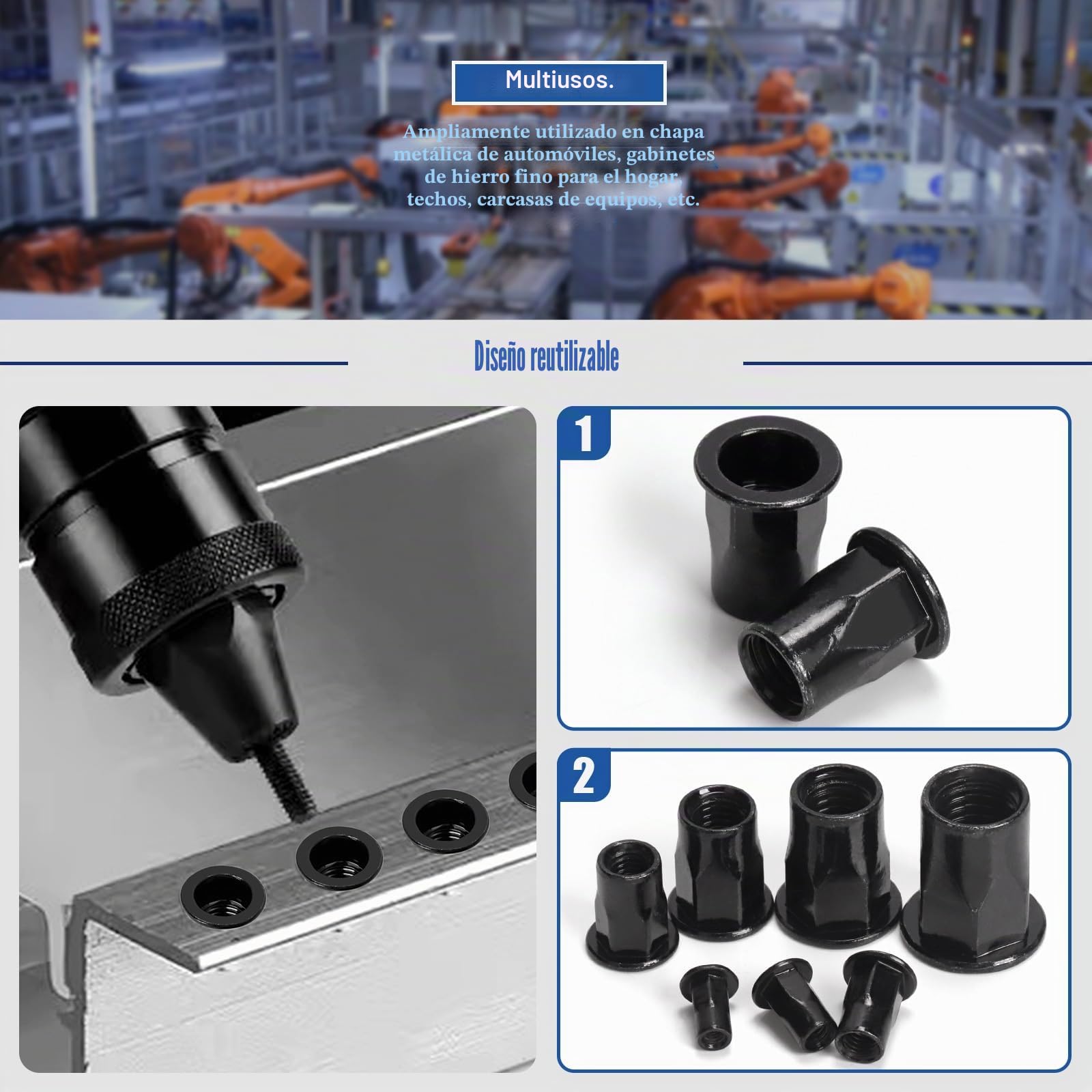 Glarks 250 tuercas de remachado hexagonal roscadas juego de tuercas de remachado de cabeza plana de acero inoxidable galvanizado negro m3 M4 M5 M6 M8 M10 M12 para la industria de la construcción
