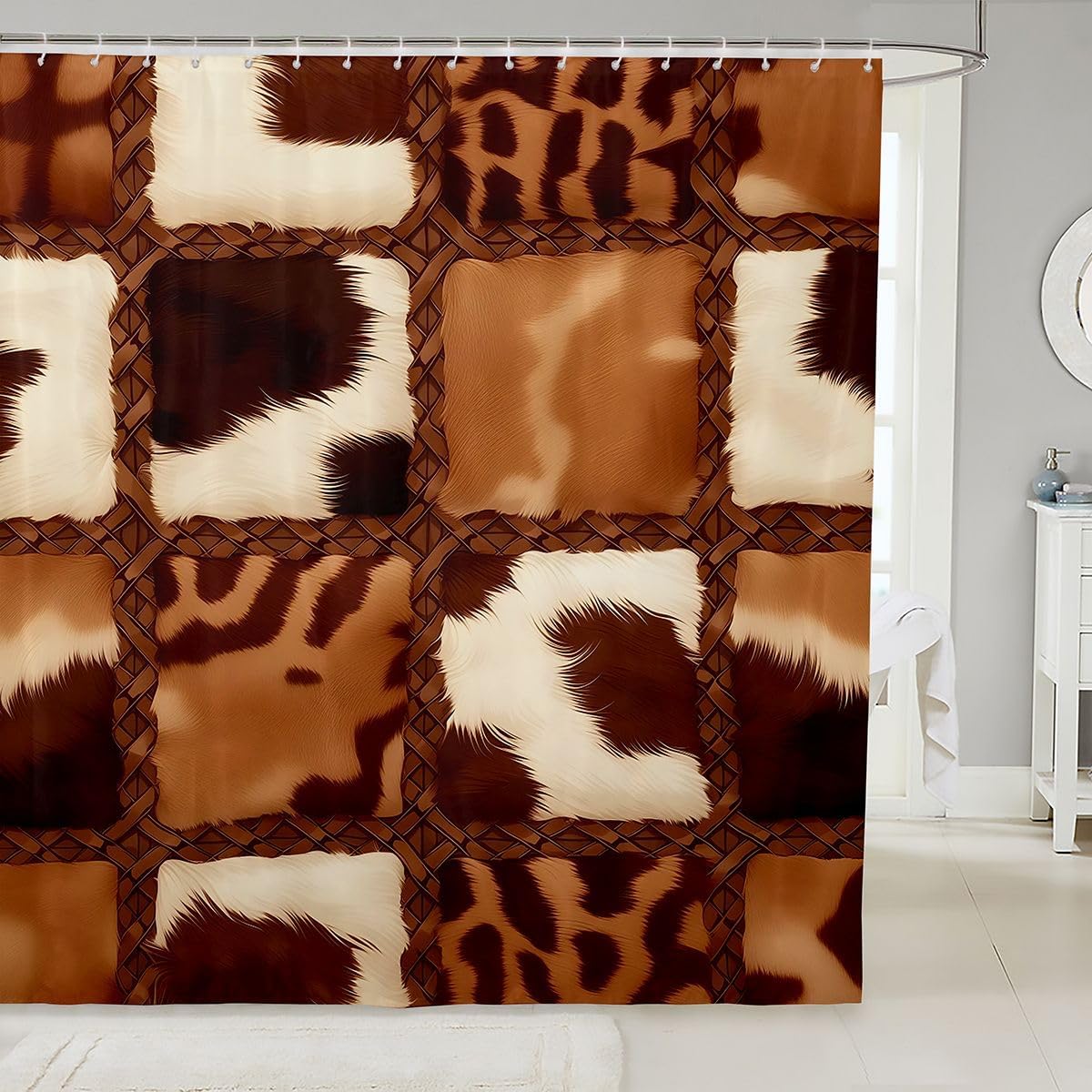 Feelyou Cow Fur Print Shower Curtain for Bathroom Decor Western Rustic Style Bath Curtain for Stalls Bathtubs Bathroom Accessories Waterproof Polyester Fabric with 12 Hooks 72"x78"
