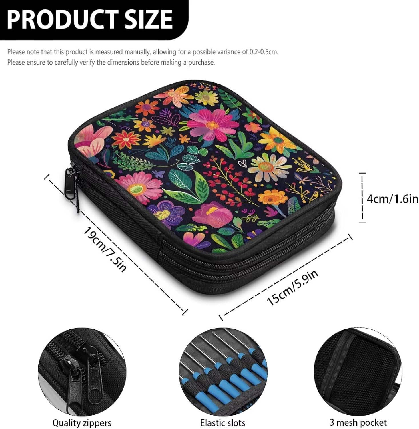 Fuxowvby Floral Crochet Hook Case with Web Pockets Travel Knitting Needle Case Zipper Crochet Bag Organizer for Knitting Accessories