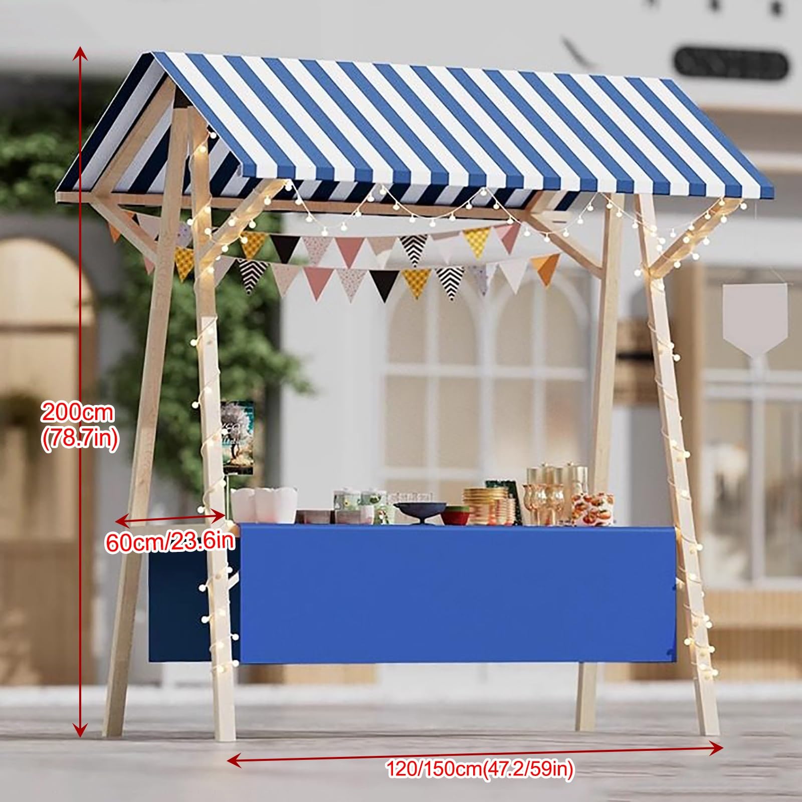 Generisch Marktstand-Ausstellungsstand mit Markise, Wooden Kiosk Faltbarer Verkaufsstand Für Straßen-/Bauernmarkt(Orange 2,120cm/47.2in)