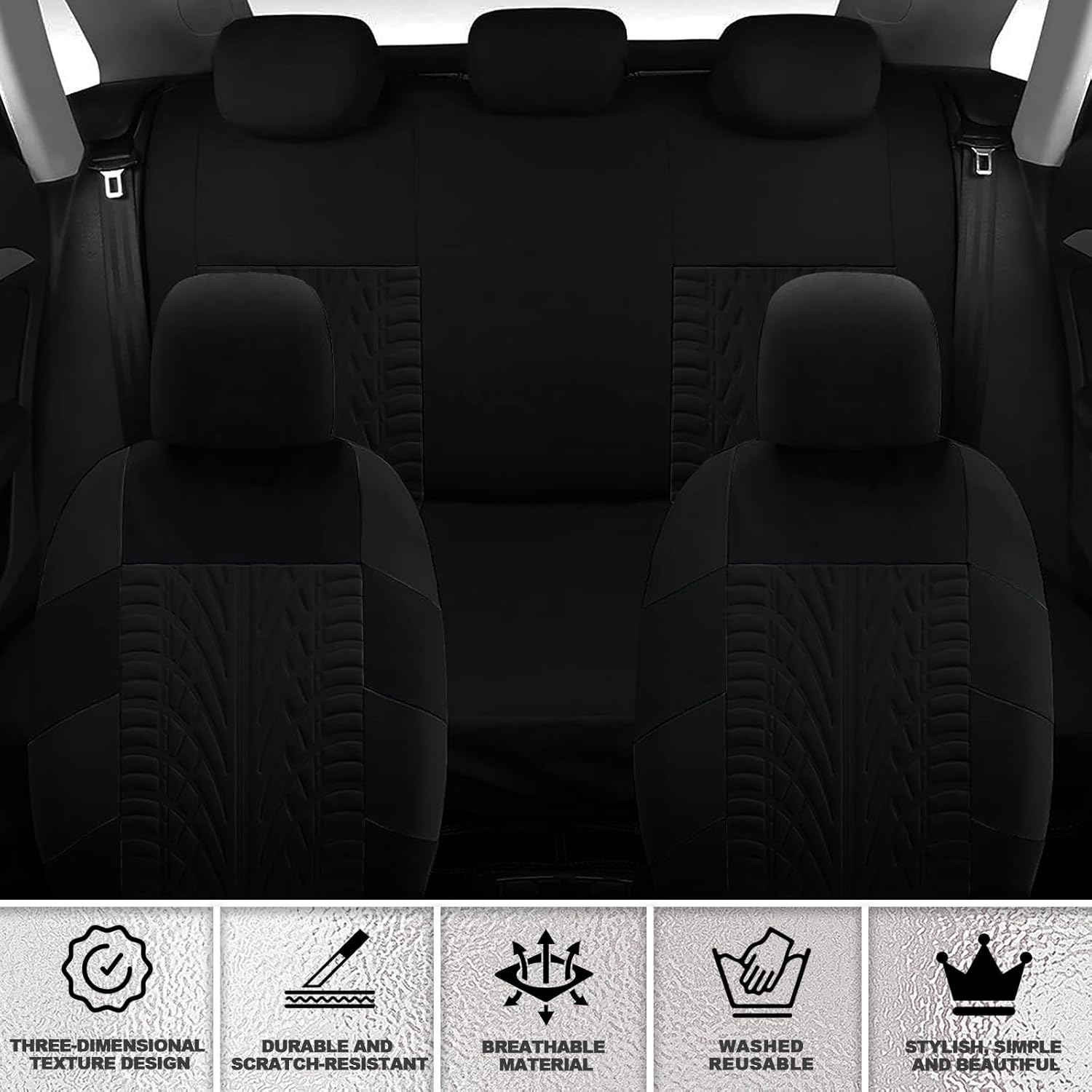 17 Car Seat Cover Full Set for Women,Universal Car Seat Cover,Plush Steering Wheel Cover,Fluffy Soft Wool Handbrake Gear,Suspension Accessories Full SUV((Patterned Black